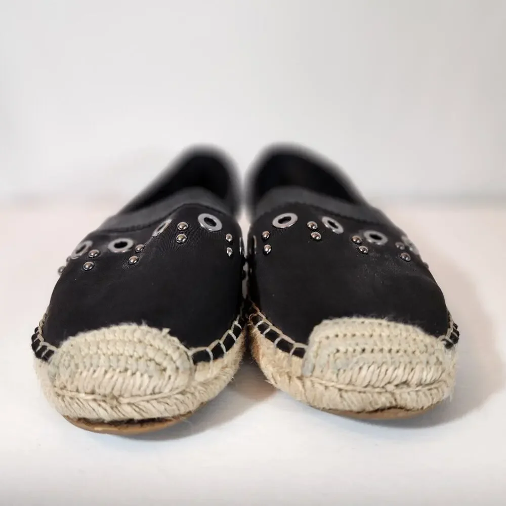 SIMPLY VERA VERA WANG Black Satin Espadrille Grommet Detail Womens 9M FLAWED